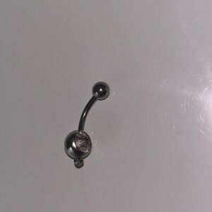 Silver Belly Button Ring with Gem